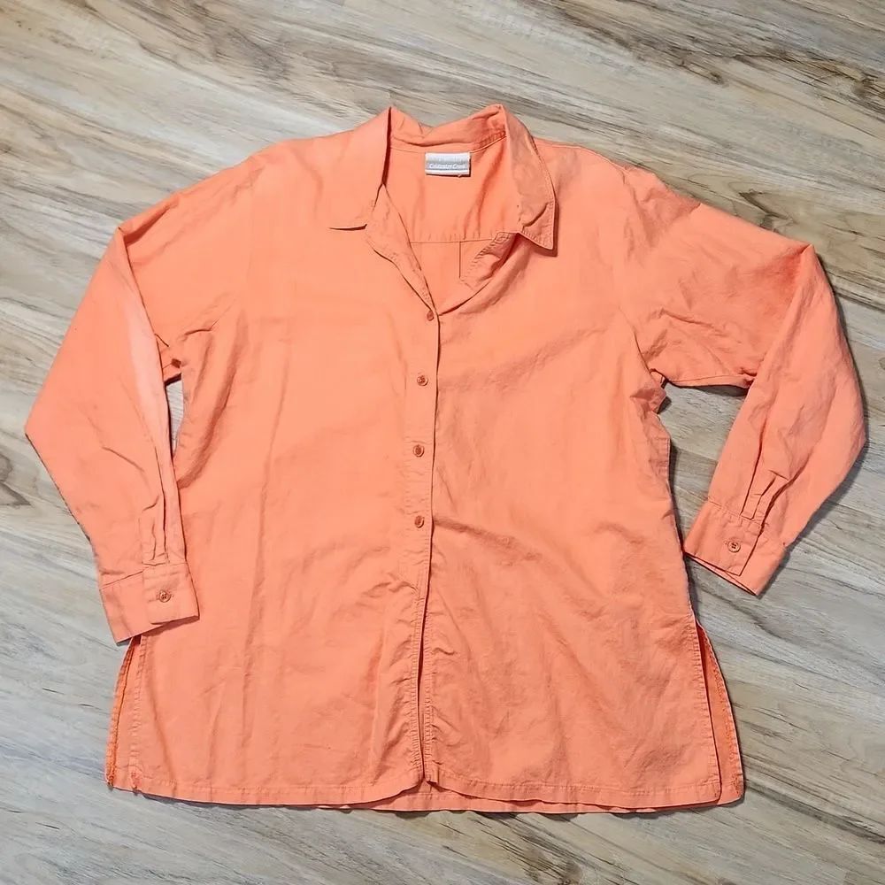 🔹️Coldwater Creek Orange Buttoned Linen Long Sleeve Top Large